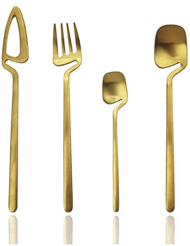 JASHII Besteck-Set zum Aufhängen, 24-teilig, Satin-Finish, Besteck-Set für 6 Messer, Gabeln, Löffel inklusive, spülmaschinenfest (mattes Gold)