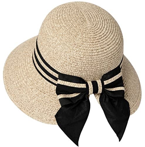Comhats Womens UPF 50 Floppy Summer Straw Beach Sun Hat Crushable Panama Hats Wide Brim Foldable 60cm Beige L
