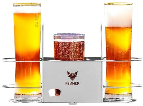 FENNEK Porte-gobelet à 3 compartiments en acier inoxydable - Avec décapsuleur - Parfait pour les courts de football et de tennis - Avec corde VA comme protection antivol - Fabriqué en Allemagne