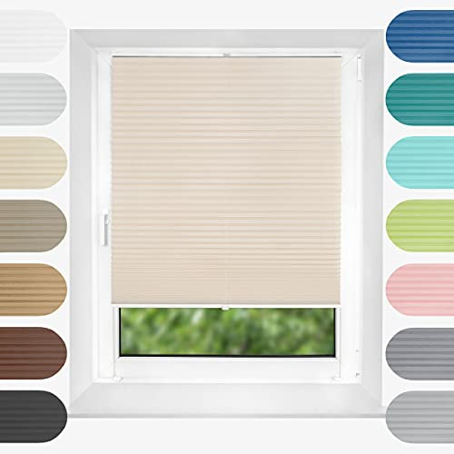 Birrke Plissee Ohne Bohren Klemmfix 55x200 cm - Fenster Plisseerollo mit Bequemer Oben-Unten Funktion - Plissees für Sonnenschutz und Sichtschutz - Einfache Montage - Vanilla Pudding, Ecru