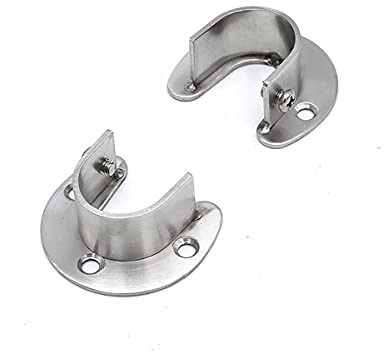 Stainless Steel Flange Rod Holder, Silver 25mm Wardrobe Pipe Holder Hanger, Closet Rod End Supports, 2 Pcs