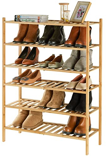 Furshus Schuhregal aus Bambus für den Eingangsbereich, stapelbar, strapazierfähig, multifunktional, freistehend, für Schlafzimmer, Flur, Schrank