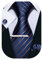 Barry.Wang Herren-Krawatte, gestreift, kariert, Seide, quadratisch, Manschettenknöpfe, Krawattenklammer, 4-teiliges Set, klassisch, Business, Hochzeit, Krawatte, Blaue und braune Streifen,