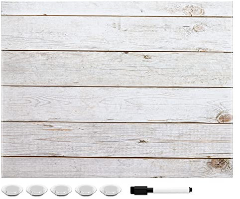 Navaris Magnettafel Magnetpinnwand Memoboard zum Beschriften - 33x43cm Tafel abwaschbar mit Magneten und Stift - Wooden Planks Design