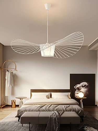 Qiaomao Vertigo Lampe Weiß 120cm Vertigo Pendelleuchte Wohnzimmer, E27 LED Kronleuchter Retro Vertigo, Glasfiberstahl + Polyurethan Vintage Hut Hängeleuchte, Modern Kronleuchter Höhenverstellbar