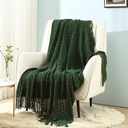 CREVENT Gestrickte dekorative Überwurfdecke für Couch, Sofa, Stuhl, Bett, weich, warm, gemütlich, leicht, für Frühling, Sommer (127 x 152 cm, Waldgrün)