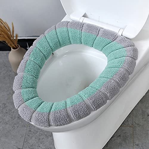 Toilet Seat Cover Pads Soft Warmer Bathroom Toilet Cushion Washable Toilet Lid Cover Cushion Fits All Oval Toilet Seats (Green)