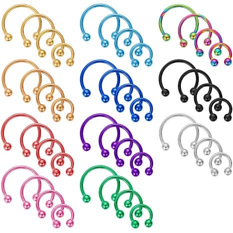 Yolev 44 Stücke Septum Piercing 16G Edelstahl Hufeisen Piercing Septum Ring Piercing Set Schmuck Ball Nagelknorpel Spirale Tragus Ohrring Ring Lippe Hufeisen Piercing Frauen Männer