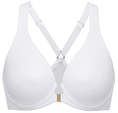 Delimira Women's Front Fastening Bras Seamless Unlined Racer Back Plus Size Underwired Plunge Bra White 38G