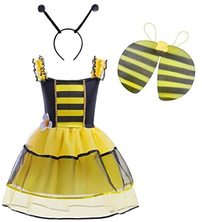 Lito Angels Deguisement Costume Robe de Abeille avec Ailes at Cerceau de Cheveux pour Enfant Fille Taille 8-10 ans, Jaune Noir