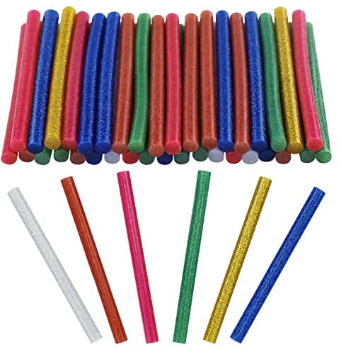 SZXMDKH 50 Pack of Colourful Hot Glitter Glue Sticks 7mm X 100mm Glue Gun Sticks Blue, Green, Silver, Gold, Purple, Red, Pink Fits Most Glue Guns