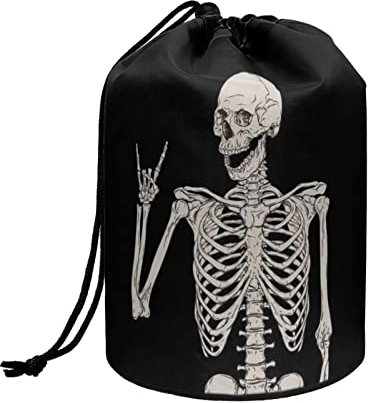 Chaqlin Women's Girls Travel Cosmetic Barrel Bags - Funny Human Skull Print Drawstring Cosmetics Wash Bag Portable, Black
