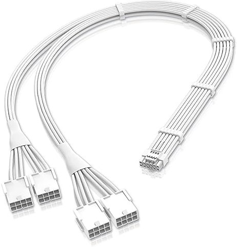 EZDIY-FAB GPU Power Sleeved Kabelverlängerung,16pin(12+4) 12VHPWR PCIe 5.0 Anschlussstecker auf 4X PCIE 8 PIN für RTX 3090Ti/RTX4090/RTX4080,mit Vorinstallierten Kabelkämmen-16AWG/Reines Weiß