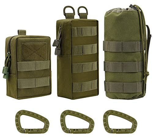 Molle Tasche Taktische Hüfttaschen 3 Pack Bauchtasche EDC Utility Bauchtasche Hüfttasche mit 3 Haken für Outdoor Wandern Jagdcamping Radfahren Training (Armeegrün)