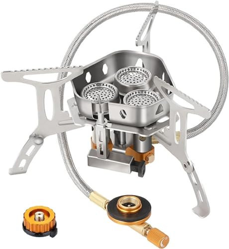 Campingkocher Mini-Ofen, kompakt, winddicht, Gasherd, faltbar, aus Stahl mit Piezo-Zündung für Wandern, Picknick, Notfall (5800 Watt)