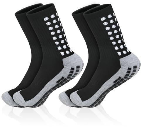 OFFCUP Chaussette de Sport Antidérapante, 2 Paires Chaussettes de Football Respirant, Chaussettes Football Homme Femme pour Basketball Handball Rugby Velo Trekking Yoga Aptitude Noir