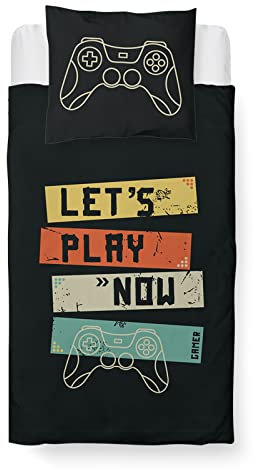 DJDEA Housse de Couette 140x200cm + 1 taie d'oreiller 65x65cm Microfibre - Housse de Couette 1 Personne Enfant- Housse Coussin Gamer avec Fermeture Éclai
