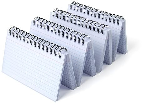 Weiße Revisionskarten, 200 Blatt Spiralgebundene Karteikarten, 4 Packungen linierte Karteikarten mit Schutzhülle und Karteikarten, Karteikarten (12,7 x 7,6 cm/Packung) (Weiß)