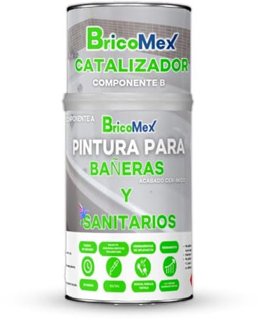 BRICOSALVAJE Pintura para Bañeras Satinado, Esmalte de Alta Resintencia de Dos Componentes 600+150ml (BLANCO) PREMIUM