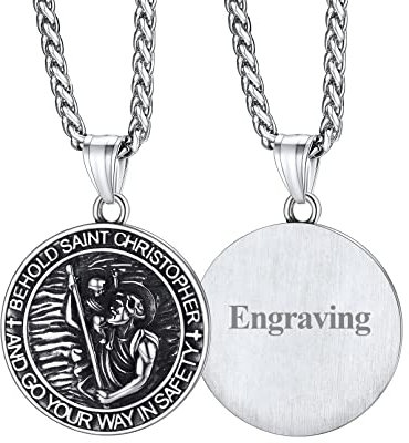 FaithHeart Christophorus Anhänger für Herren Mann, Heiliger Christophorus Halskette für Autofahrer, Personalisierter Amulett mit Runder Anhänger für Weihnachten Geburtstag