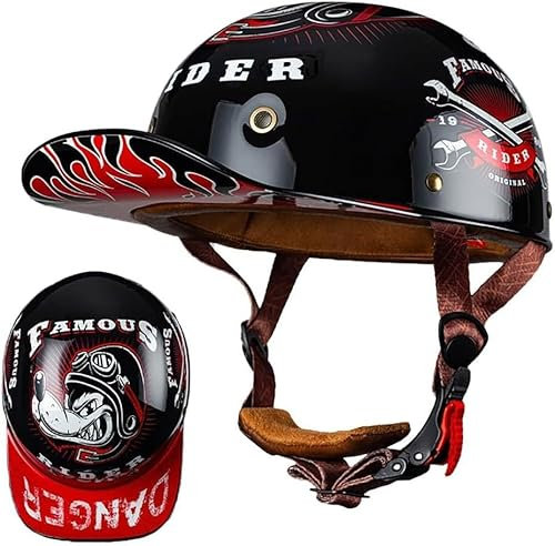 Motorrad Halbschalen Halbhelm Halbschalenhelm Baseballmütze-Helm Baseball Cap Brain-Cap Motorradhelm Mit ECE Cruiser Chopper Scooter Helm Für Bike Cruiser Chopper Moped Scooter,D-XL =(61〜62CM)