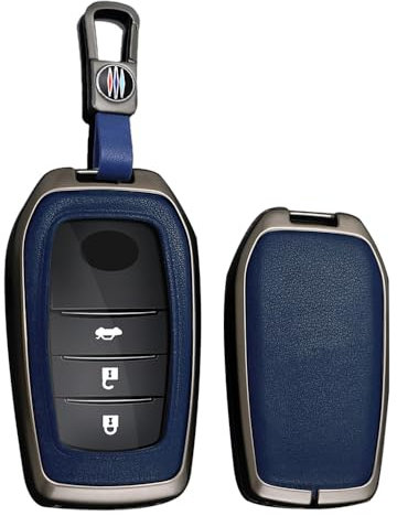 TECART Étui de clé de voiture en cuir - Convient pour Toyota Camry CHR RAV4 Auris Yaris Prius Aygo Corolla Land Cruiser 200 Prado Crown - Accessoires 3 boutons A - Noir et bleu