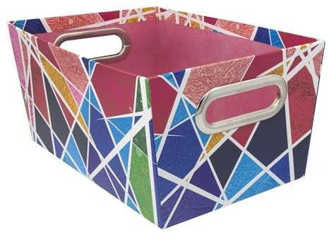Idena 20139 - Aufbewahrungsbox aus festem Karton, Aufbewahrungskorb mit Metallgriffen, ca. 27,9 x 18 x 12,7 cm