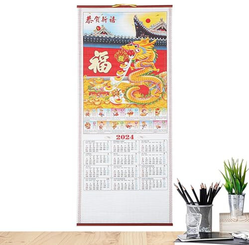 2024 Sternzeichen Drachen Kalender, Chinesische Neujahrs Wandkalender Schriftrolle, Glücks Feng Shui Kalender Frühlingsfest Heim Fu Dekoration, Für Zuhause, Büro, Restaurant, Schule