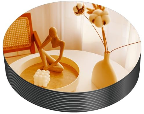 VASUHOME 10 Gold Mirror Centerpieces for Tables, Round Mirror Plates Set for Candle, Wedding, Party Decorations, Circle Mirror Trays with Smooth Edge and Cushioned Feet, 2mm Thick