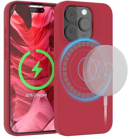EAZY CASE - Silikonhülle für iPhone 15 Pro Hülle mit MagSafe Silikon Case Rot weich stoßfeste Handyhülle iPhone 15 Pro Schutzhülle mit Kameraschutz Dünn Premium Schutz Cover Phone Bumper in Rot Beere