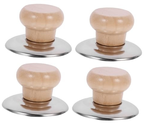 PRETYZOOM 4 Pièces Poignée De Couvercle En Bois Massif Capuchon Du Bouton Du Couvercle Vêtements De Cuisine Casserole En Acier Inoxydable Tête De Bocal Cache-pot En Bois En Inox