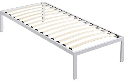 ARQYA iBase Metallbett, 90 x 200 cm, mit Lattenrost aus Holz, weiße Struktur und weiße Metallfüße, bietet Stauraum mit einer Höhe von 35,5 cm