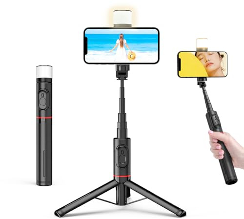 Moman Q12S Selfie Stick Stativ, 77cm Aluminium Handy Stativ Tragbar Stativ Handyhalter Selfie Stange für Smartphones, All in 1 Selfiestick