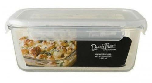 Dutch Rose Amsterdam Glas Frischhalteschale mit Deckel 1,6L Weiß