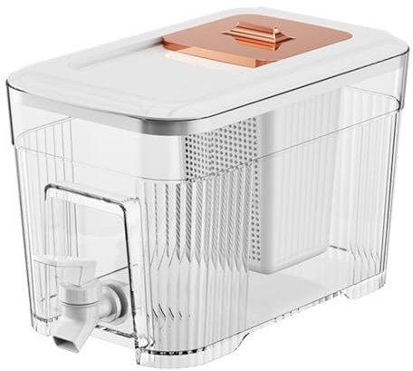6L Getränkespender Kaltwasserkocher Mit Zapfhahn,Kunststoff Getränkespender Im Kühlschrank Eisgetränkespender Saftbehälter Mit Abnehmbarer Filterplatte (Color : White, Size : 29 * 16 * 18cm)