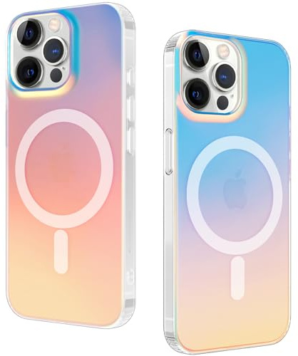 Coque Magnétique pour iPhone 12 Pro Max Compatible avec MagSafe Case, Effet irisé Étui Translucide Mat Arrière Protection Antichoc Militaire Anti-Rayures Housse