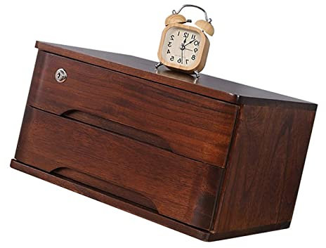 TEmkin Desktop Storage Box with Drawers - Desktop File Cabinet, Laptop Stand Wooden Storage Box, Makeup Storage Drawers Cabinet, Desktop Storage Box with Lockable Drawers, for Office and Home