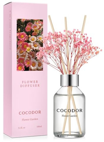 COCODOR Flower Reed Diffuser set / 100ml / Flower Garden/Scent Diffuser with Sticks Home Fragrance Reed Diffuser for Bathroom Shelf Decor