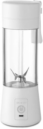 TIENDA EURASIA – Licuadora | Medidas 8 x 24 cm | Capacidad 380 ml | Material Plástico (PP) y Acero Inoxidable | 6 cuchillas 3D afiladas | Blanco | Portátil | Cable USB de Carga | Batidora de Vaso