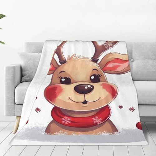 Ultraweiche Micro-Fleece-Decke, niedliches Rentier-Überwurf, weich, bequem, warm, gemütlich, Plüschdecke, leicht, flauschige Decken für Couch, Bett, Wohnzimmer, alle Jahreszeiten, 101,6 x 76,2 cm