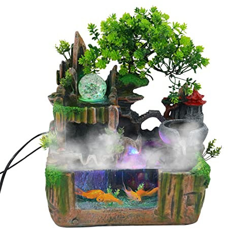 Fontana Da Interno Fontana Cascata Per Interni Fontana Da Tavolo Con Di Luci A LED E Atomizzatore Fontana Da Giardino Fontana Zen Da Interno,Per Uffici, Camere Da Letto E Soggiorni