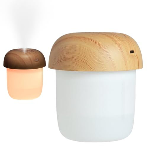Humidifiers, Mushroom Humidifier with Night Light USB Power 10db Mini Humidifier with Large Volume 2 Mode Humidifying Small Humidifier for Home, Desk, Car, Sleep