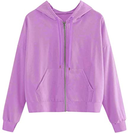 clearance warehouse sale uk longline hoodie for women Solid Tops Pocket Zipper Women Hooded Long Sweatshirt Casual Sleeve pay monthly items cheap items Purple