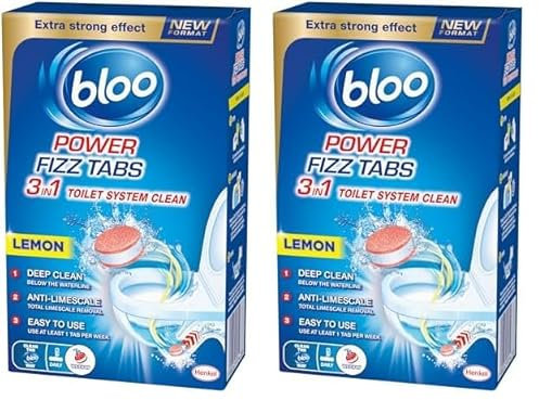 Bloo Power Fizz Tabs Anti-Limescale Drain Deep Toilet Cleaning Lemon, 8 x 22.5g (Pack of 2)
