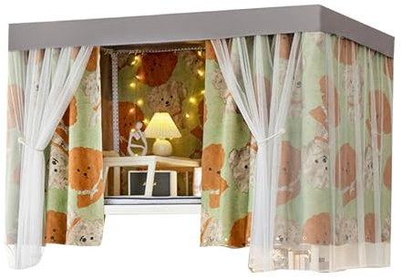 Hochbett-Baldachin mit ausziehbarem Ständer und Vorhängen für Etagenbett, 2 m lang, für alle Jahreszeiten, 2 Vorhänge + 1,2 m Etagenbettgestell, Grün