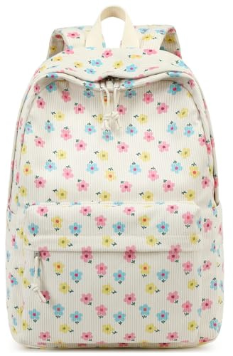 BLUBOON Backpack for School Girls, Cute Corduroy Bookbag, Kids Backpack, Laptop Backpack, Gifts for Women, Beige Corduroy Floral 184