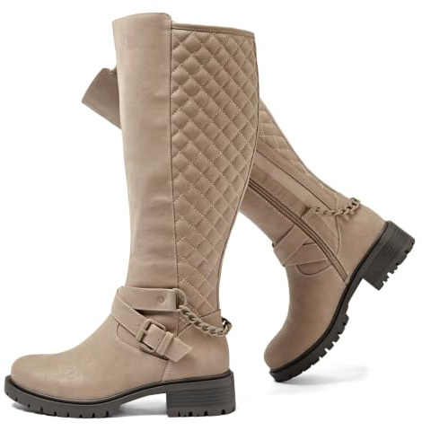 Luoika Women's Extra Wide Calf Knee High Slouchy Boots, Wide Width Tall Boots with Flat Heel Side Zip