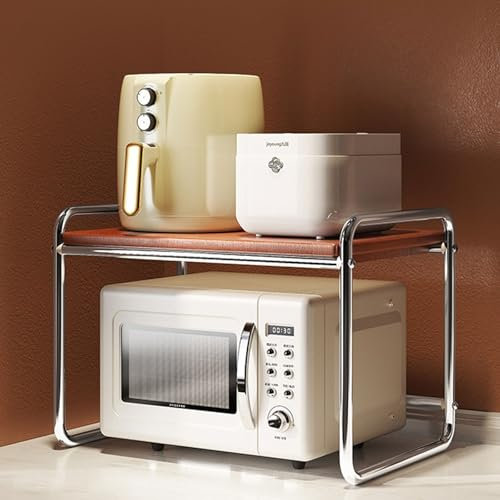 Onxyrbyte Wooden Microwave Stand Shelf,Microwave Oven Rack Stand,Kitchen Shelf,Large Storage Capacity,Partitioned Organization,Strong Load-Bearing Capacity,Suitable For Kitchen