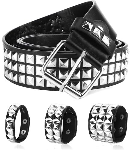 JSMTKJ Punk-Nietengürtel mit PU-Leder & 80er-Jahre Design Gothic-Rock-Armband mit Ösen & Nieten | Gürtel für Jeans/Hosen & Punk-Accessoire Widerstandsfähige Lederqualität