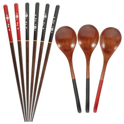 BRIGHTFUFU 3sätze Holz Besteck Für Person Japanisches Design Teiliges Essstäbchen Und Löffel Eleganter Geschenkbox Leicht Und Tragbar Für Reisen Und Dinner-events